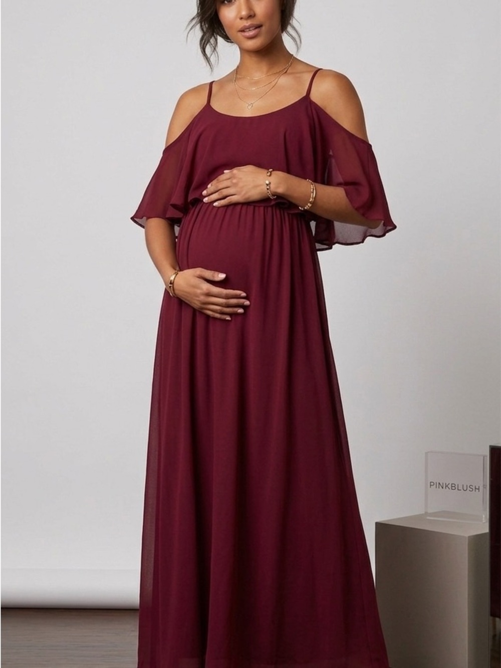 PinkBlush Burgundy Ruffle Maxi Dress XL